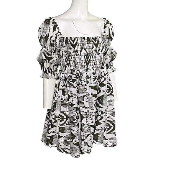 Misa Los Angeles Zadie Smocked Babydoll Mini Dress Spring Ikat Green Size XL - Picture 3 of 9